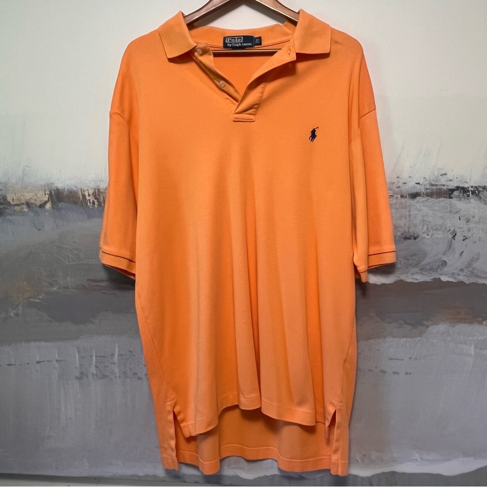 Vtg POLO RALPH LAUREN Golf Polo Mens Size LT‎ Pony Logo Peach Embroidered Cotton